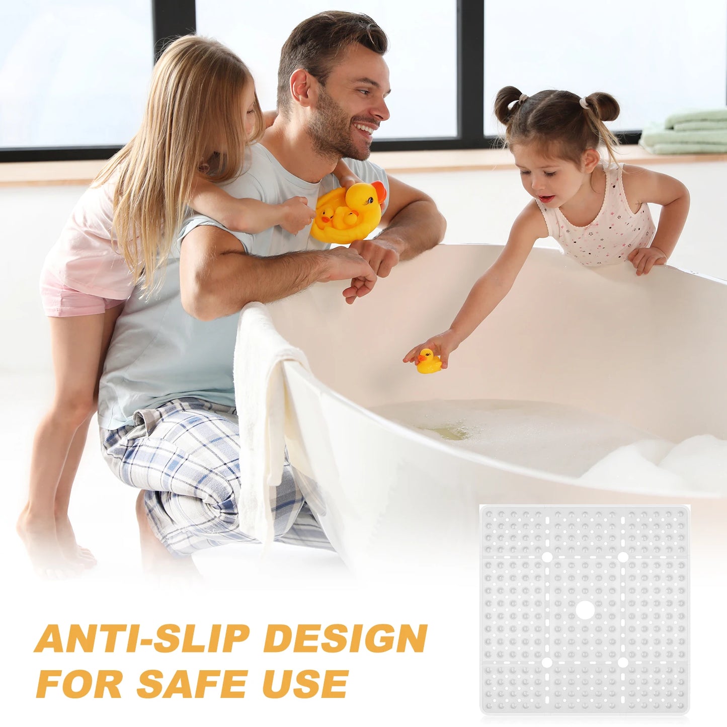 Bath Mat For Tub Non Slip, 27x27 Inch, Soft Square Bath for Tub, Stall Floor Mats Bathroom, Shower Floor Mat