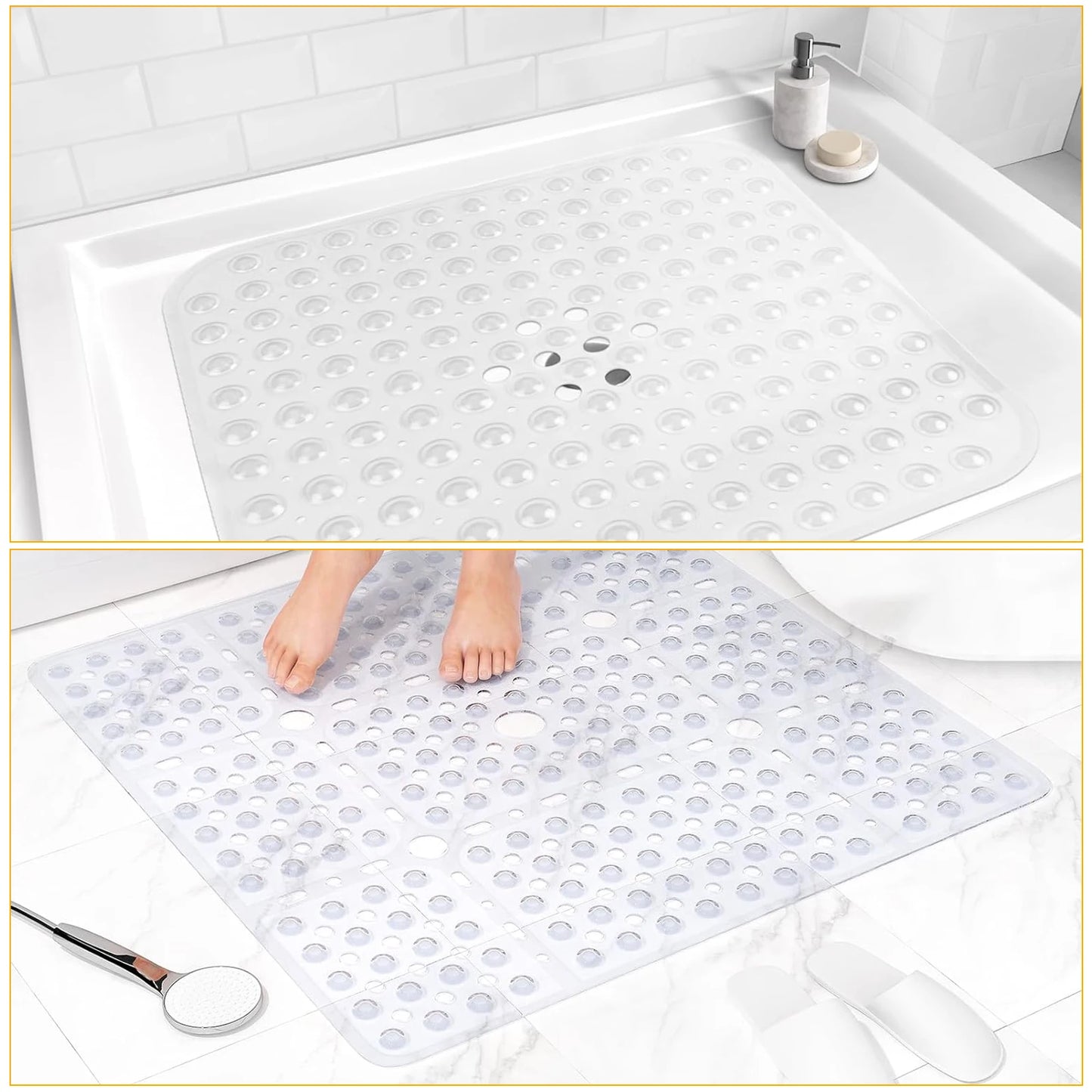 Bath Mat For Tub Non Slip, 27x27 Inch, Soft Square Bath for Tub, Stall Floor Mats Bathroom, Shower Floor Mat