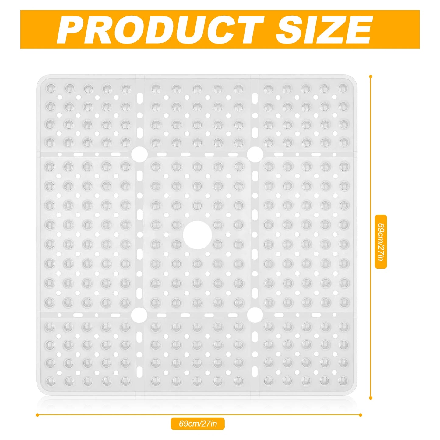Bath Mat For Tub Non Slip, 27x27 Inch, Soft Square Bath for Tub, Stall Floor Mats Bathroom, Shower Floor Mat