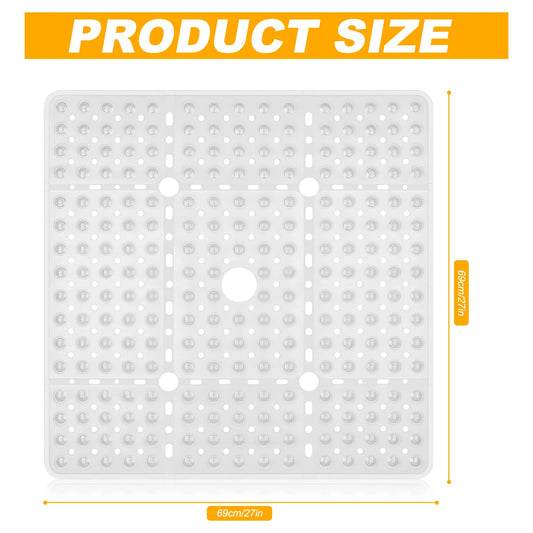 Bath Mat For Tub Non Slip, 27x27 Inch, Soft Square Bath for Tub, Stall Floor Mats Bathroom, Shower Floor Mat