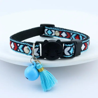 Adjustable cat collar with tassels and bells