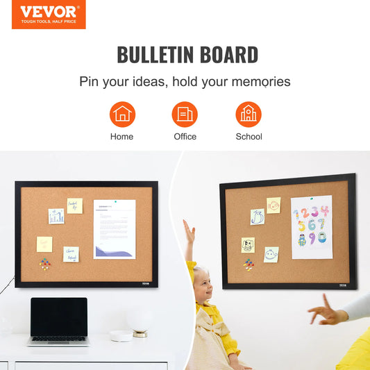 36x24/24x18 Bulletin Cork Board with Pushpins