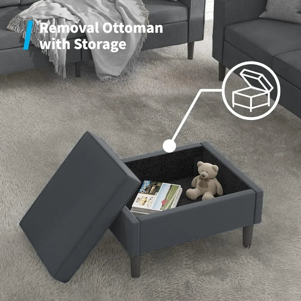 4-PCS Sofa Couch Set with Storage Ottoman