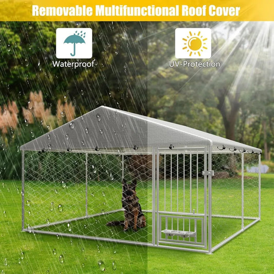 Outdoor Pet House Kennel with Waterproof Roof