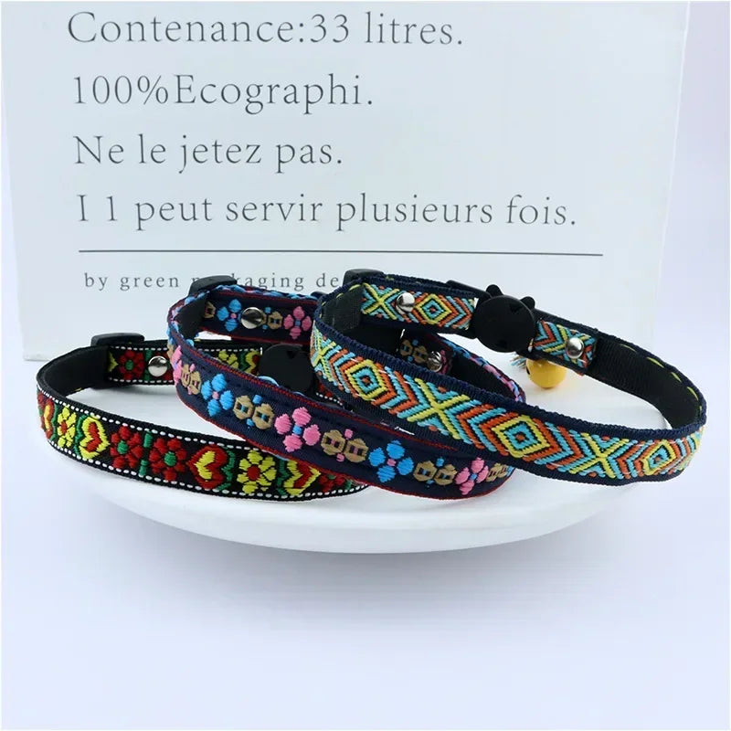 Adjustable cat collar with tassels and bells