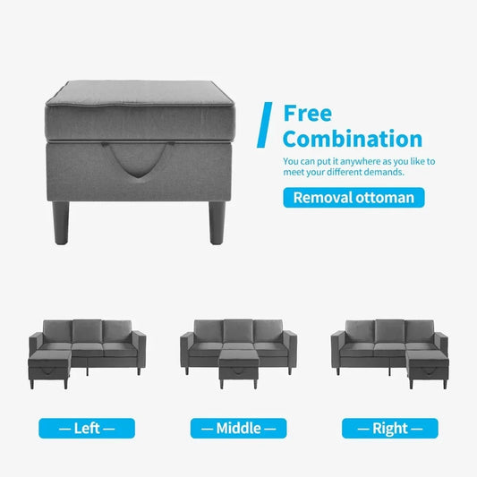 4-PCS Sofa Couch Set with Storage Ottoman