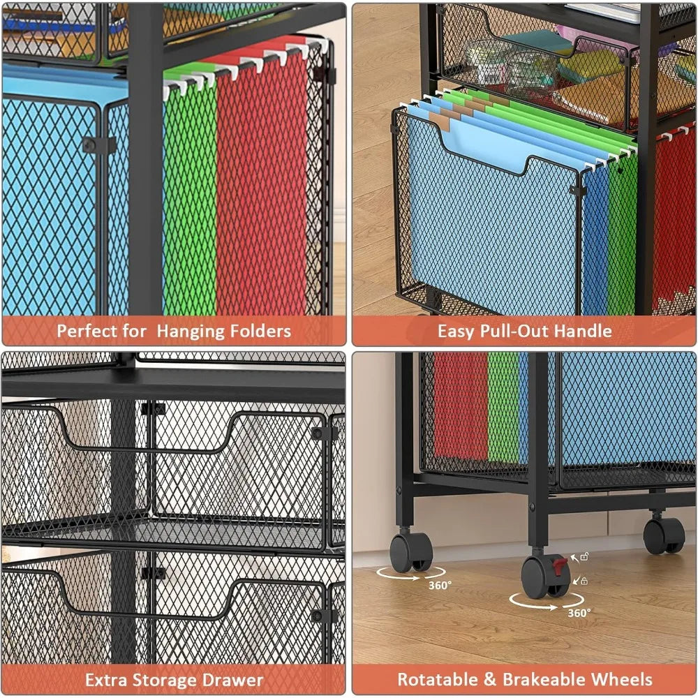 Rolling File Cart with Hanging File Organizer