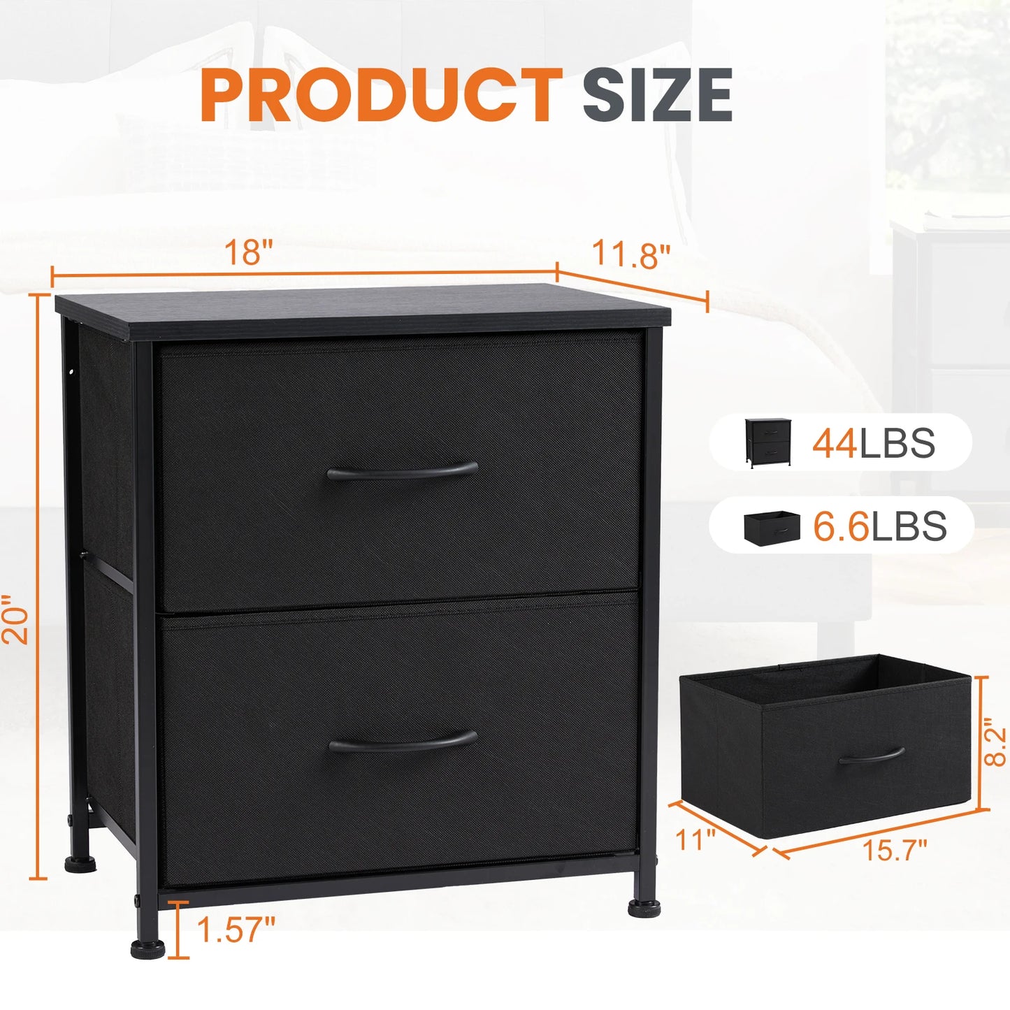 Bedside Nightstand 1 or 2 Pack