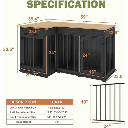 Large Corner Dog Crate Furniture for 2 Dogs